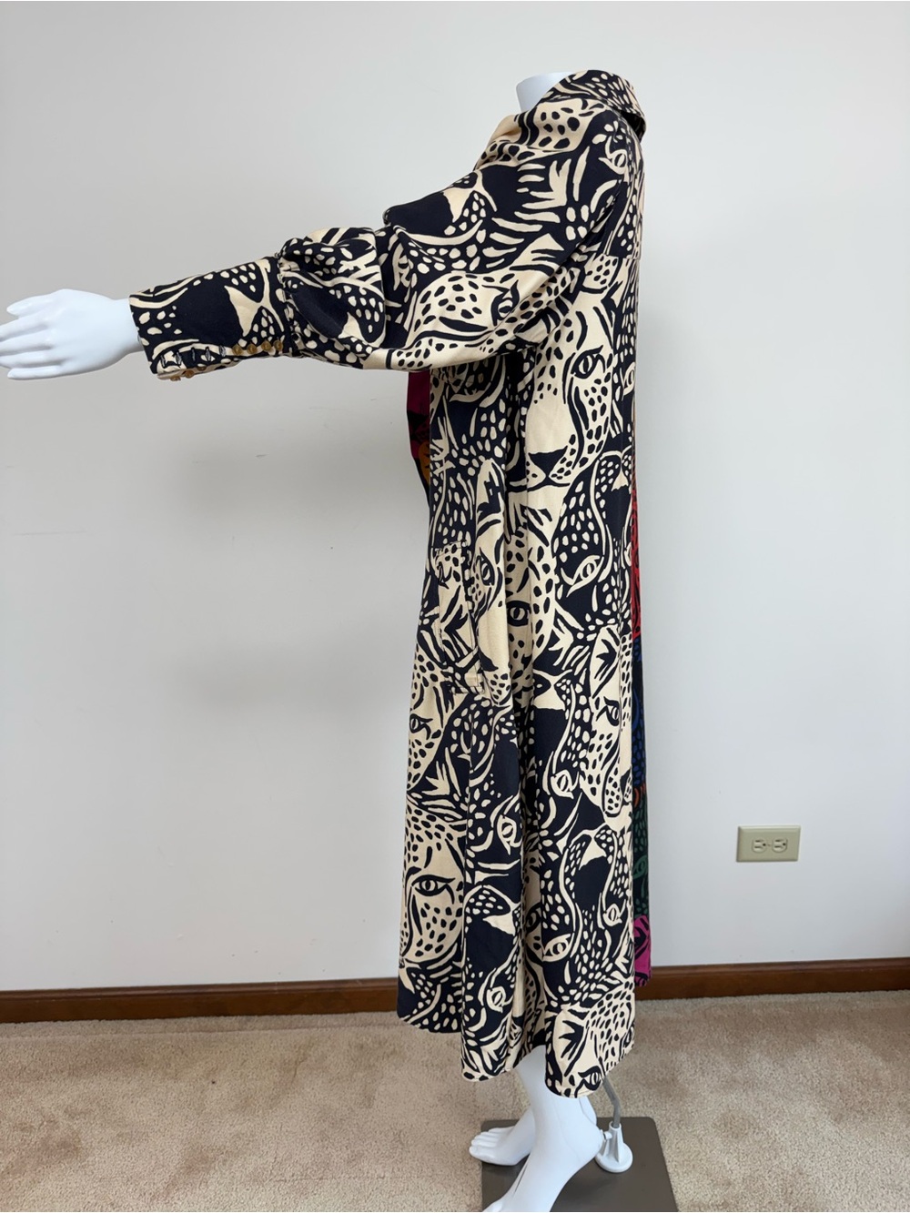 FARM Rio Midnight Leopard Print Midi Shirt Dress Animal Patchwork M - Picture 4 of 10